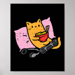 Poster Chat de joueur Ramen Kawaii Jeux vidéo Femmes Japo