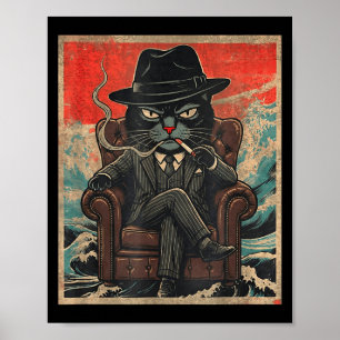 Poster Chat de la mafia cool drôle The Catfather fume Vin
