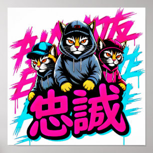 Poster Chat de la mode de rue japonaise - Pour les dortoi