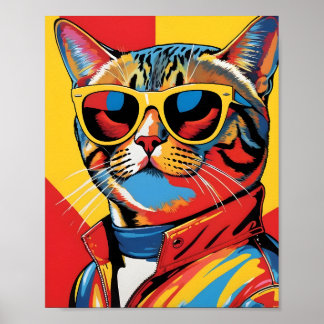 Poster Chat de l'art pop cool en lunettes de soleil