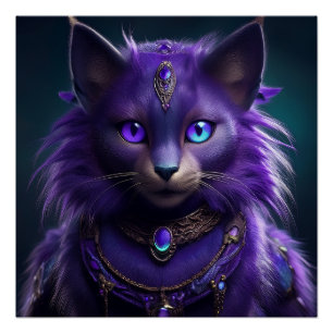 Poster Chat de l'espace extraterrestre violet portant une