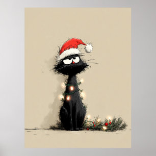 Poster Chat de Noël grincheux