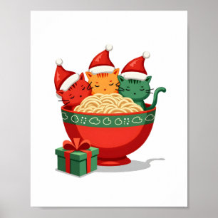Poster Chat de Noël Ramen Santa Anime Miaou Kitty Miaou C