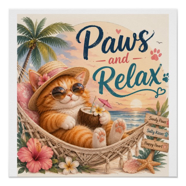 Poster Chat de plage détendu (Devant)