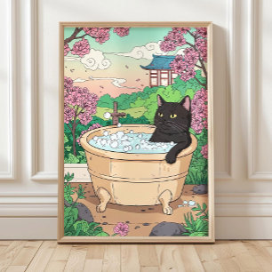 Poster Chat de salle de bain dans la baignoire - Œuvre d'