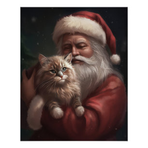 Poster Chat de Sibérie avec Noël Festif du Père Noël