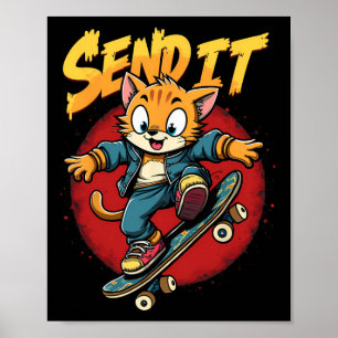 Poster Chat de skate Envoyez-le Argot Drôle Rétro Skatebo
