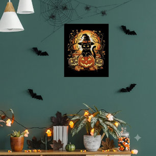 Poster Chat de sorcière Citrouille Chat Noir Halloween Ef