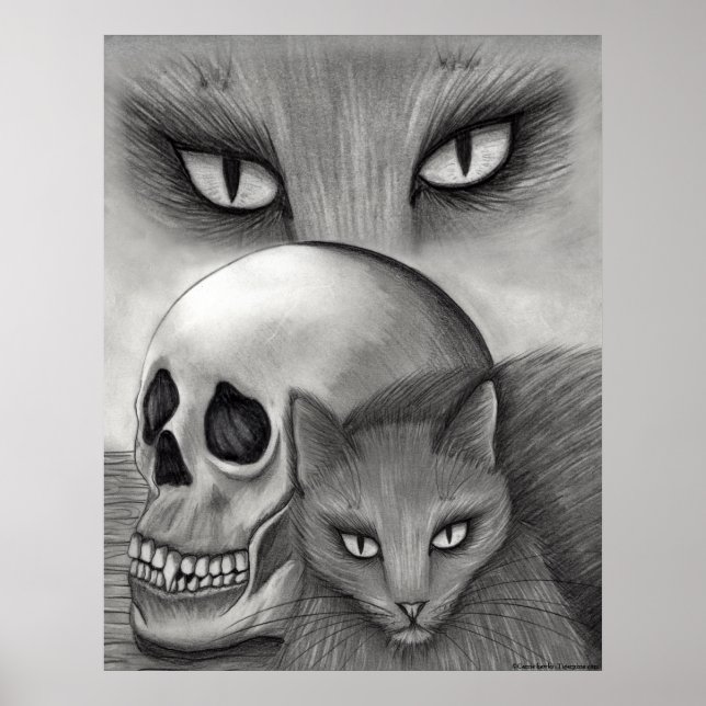 Poster Chat de sorcière noir crâne Imaginaire gothique Ch (Devant)