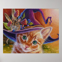 Chat d'Halloween et souris n° 1 Aquarelle Art 16x2