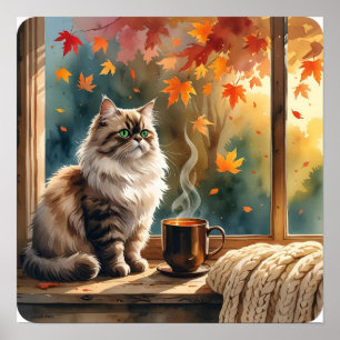 Poster Chat d'observation de fenêtre - Automne Daydream I