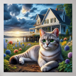 Poster Chat domestique à courte distance dans un cadre ru