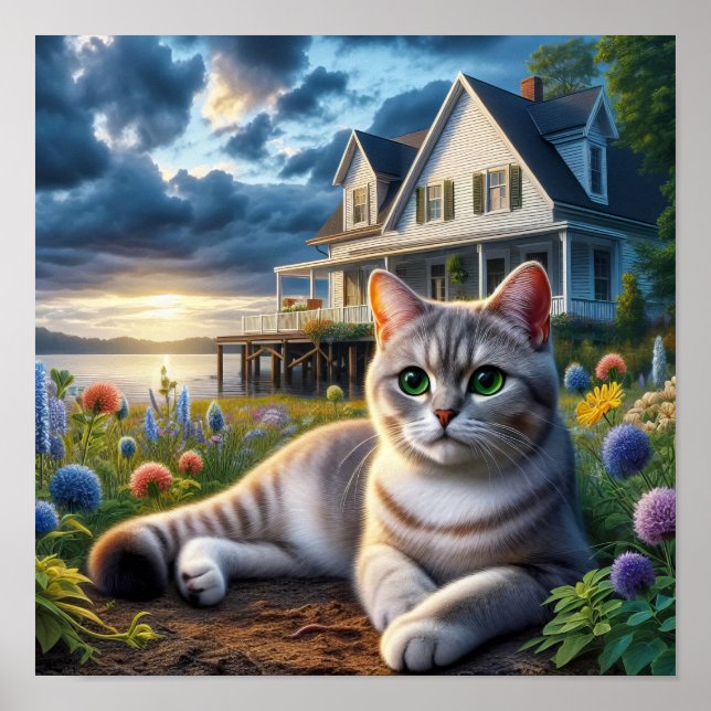 Poster Chat domestique à courte distance dans un cadre ru (Devant)