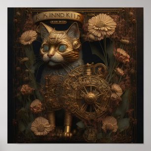 Poster Chat doré gothique steampunk
