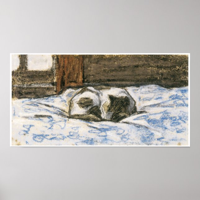 Poster Chat dormir sur un lit à Claude Monet (Devant)