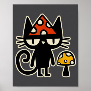 Poster Chat Drôle Avec Casquette De Champignon Chat Noir