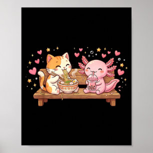 Poster Chat Drôle Axolotl Mangeant Nouilles Ramen Boba Ka