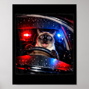 Poster Chat Drôle Conduisant Poursuite de Police Chaton M