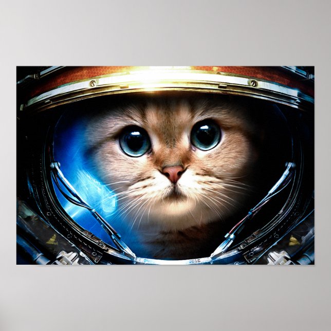 Poster Chat drôle dans l'affiche du casque spatial (Devant)