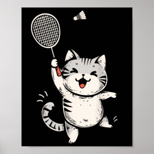 Poster Chat drôle de badminton Chaton mignon joueur de ba