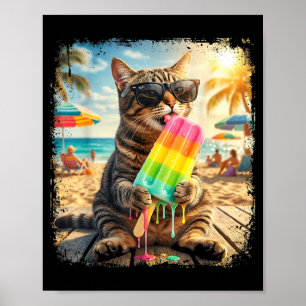 Poster Chat Drôle de Lunettes de Soleil d'Animal d'Été de