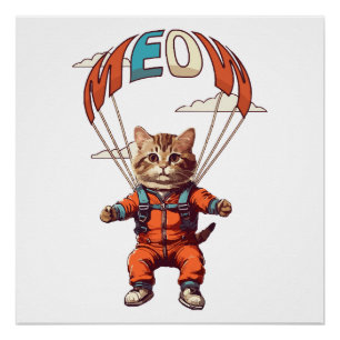 Poster Chat drôle de parachutisme