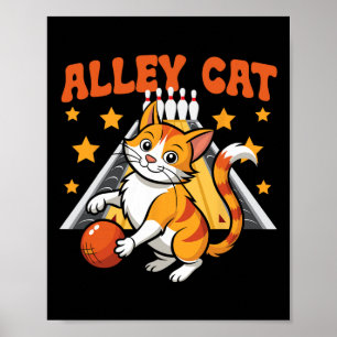 Poster Chat drôle de qualle de bowling Chat de l'allée 