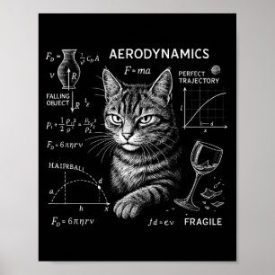 Poster Chat drôle équations de maths physique humour scie