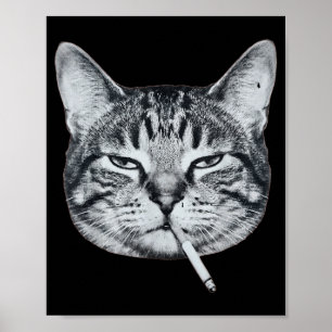 Poster Chat drôle fumant cigarette chat tigré mème brainr