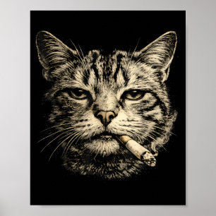 Poster Chat Drôle Fumant une Cigarette Félin Tigré