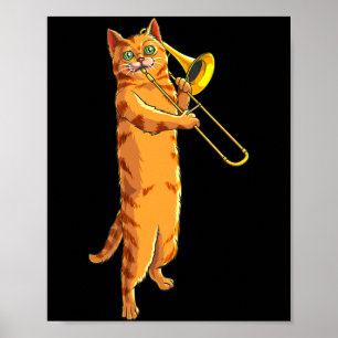 Poster Chat Drôle Jouant du Trombone Cadeau Chaton Musici