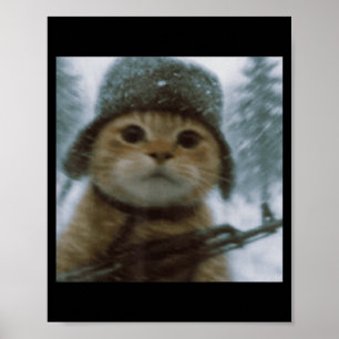 Poster Chat Drôle Kitten Soldat Neige Selfie Avec Fusil M