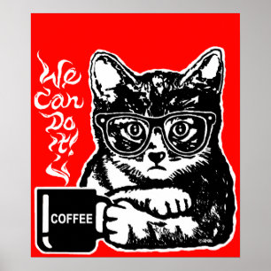 Poster Chat drôle motivé par le café