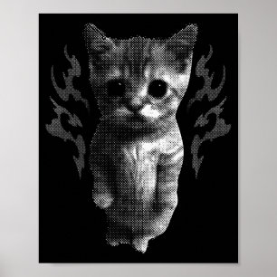 Poster Chat drôle rétro Y2k mignon chaton vintage mème ch