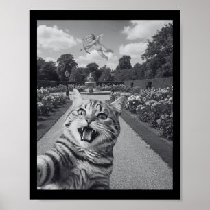 Poster Chat Drôle Selfie Avec Cupidon Dans Le Jardin Humo