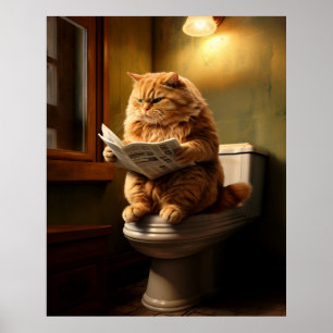 Poster Chat drôle sur Toilet   Humour De Salle De Bains