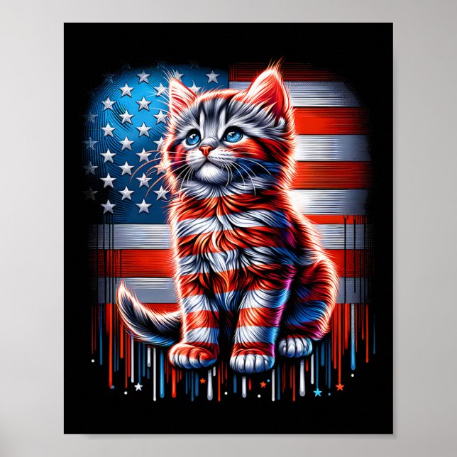 Poster Chat du 4 juillet Drapeau des États-Unis Minou mig (Devant)