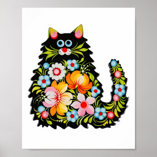 Poster Chat d'Ukraine Floral Vintage Drapeau Ukrainien Ho
