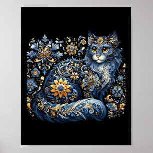 Poster Chat d'Ukraine Floral Vintage Drapeau Ukrainien Vy