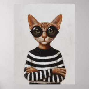 Poster Chat Élégant Avec Des Lunettes Rondes