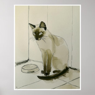 Poster Chat En Attente Du Dîner Dessin - Art Print