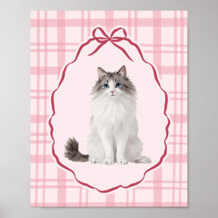 Poster Chat en chiffon coquette aquarelle rose