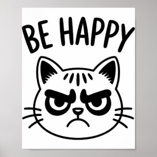 Poster Chat en colère – Soyez heureux, l'art du contraste