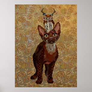 POSTER CHAT EN CUIVRE ET OWL ANTLER