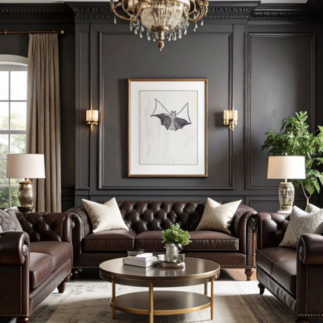 Poster Chat en dentelle gothique noir 1 (dark academia gothic lace bat art)