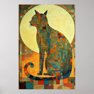 Poster Chat en mosaïque : Inspiré par l'Egypte Abstraite