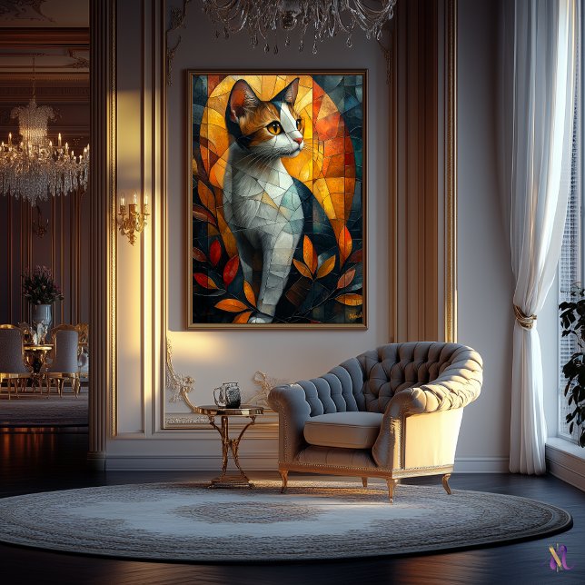 Poster Chat en verre tendu avec lumière d'automne (Créateur téléchargé)