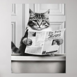 Poster Chat est assis sur la Toilette, chat lire une nouv