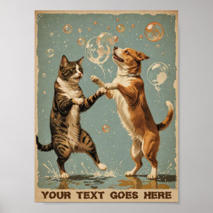 Poster chat et chien de danse vintage