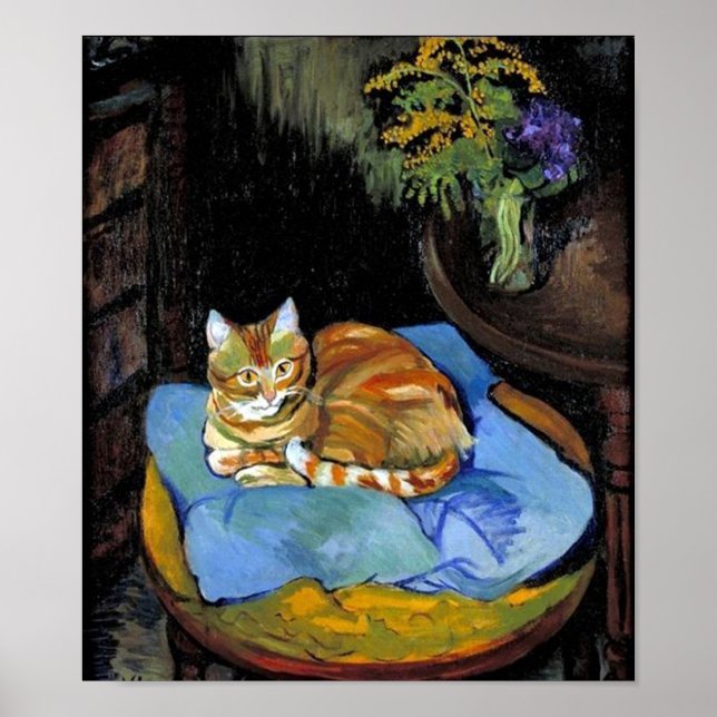 Poster Chat et fleurs en Vase, Suzanne Valadon (Devant)